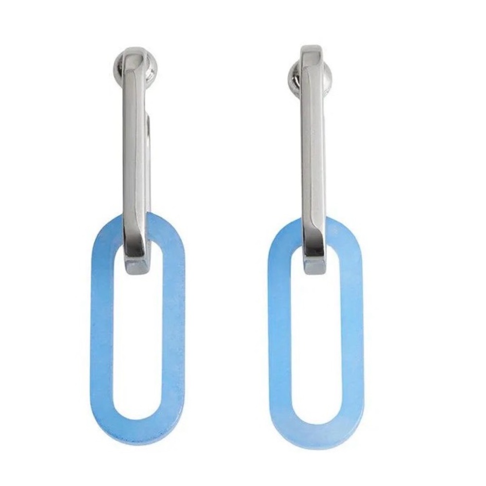 Burberry Blue lucite silver metal rhodium plated convertible geometric earrings - Picture 4 of 6